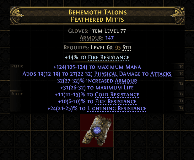 Behemoth Talons Feathered Mitts#158096