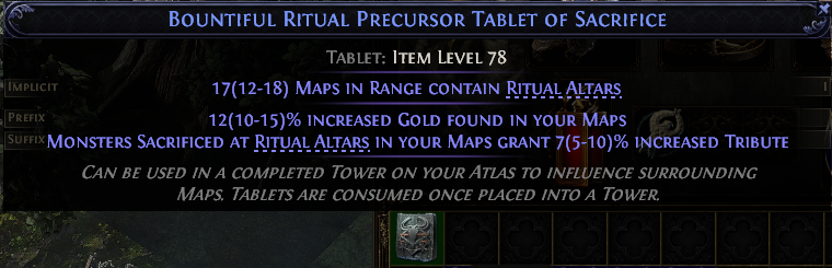 Bountiful Ritual Precursor Tablet Of Sacrifice#888532