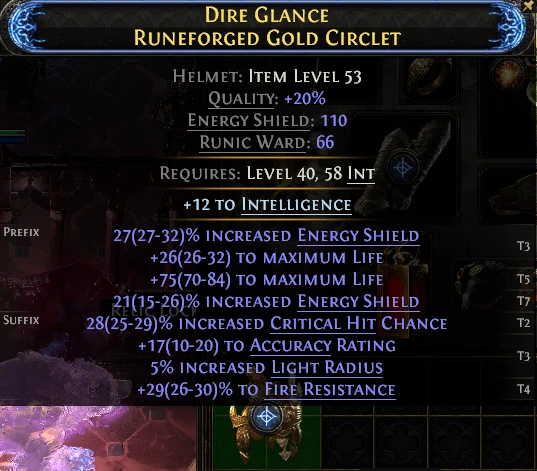 DIRE GLANCE RUNEFORGED GOLD CIRCLET